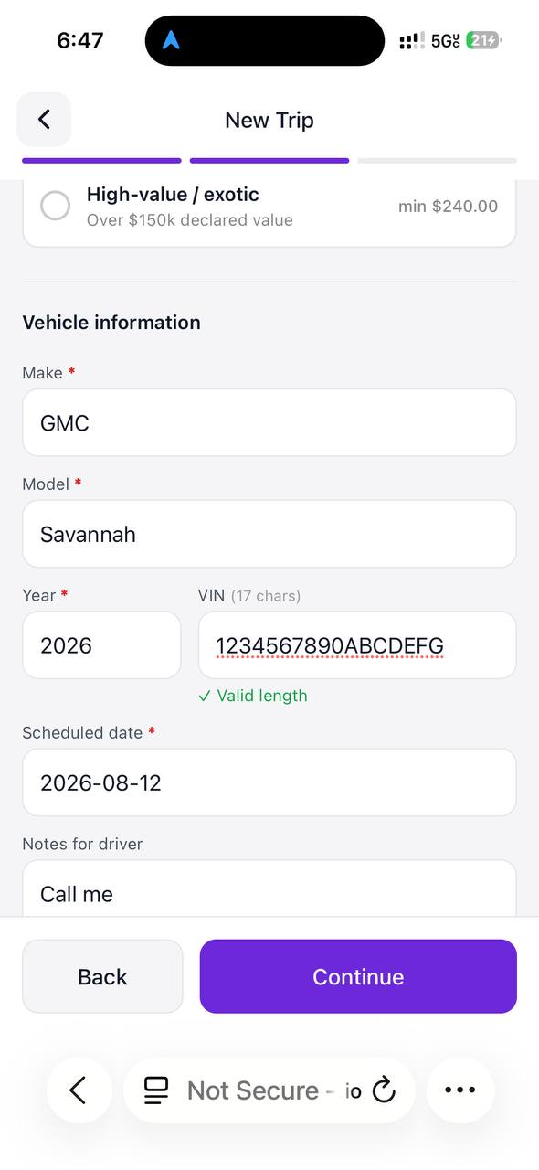 Vehicle Details Form